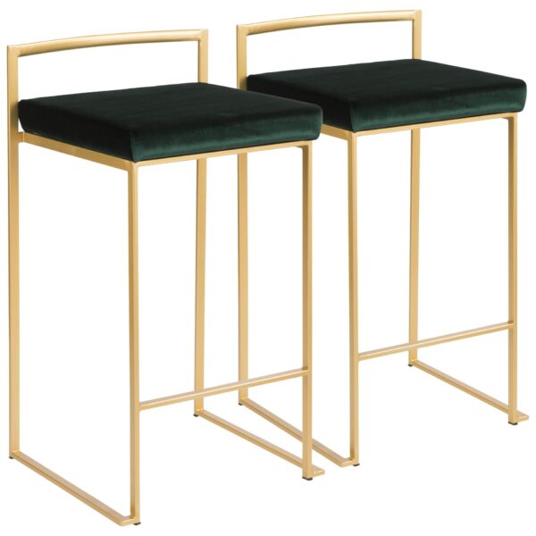 Fuji - Contemporary / Glam Stackable Counter Stool (Set of 2) - Gold / Green