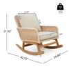 Contemporary Minimalist Wicker Rocking Chair With Soft Polyester Cushions And Durable Wooden Frame - Beige - Image 3