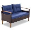 4 Piece Garden Furniture, Patio Seating Set, Outdoor Sofa Set, Wood Table And Legs - Brown / Blue - Image 14