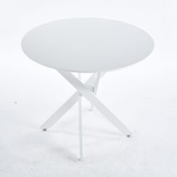 Dining Table With Cross Metal Leg And MDF Top, Modern Space Saving Kitchen Table For Living Room Legs, Round Table - White
