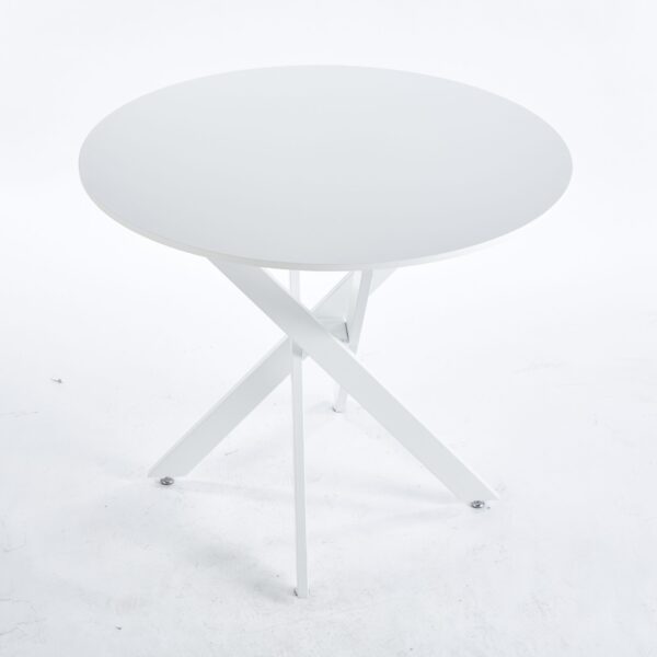 Dining Table With Cross Metal Leg And MDF Top, Modern Space Saving Kitchen Table For Living Room Legs, Round Table - White