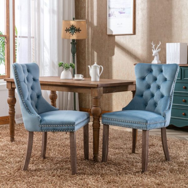 Nikki - Modern, High-End Tufted Solid Wood Contemporary Velvet Upholstered Dining Chair With Wood Legs Nailhead Trim (Set of 2) - Light Blue