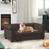 Elegant Rectangular Pet Bed For Small And Medium Dogs, Durable Elevated Dog Sofa Bed, Modern Linen Fabric - Dark Brown - Image 3