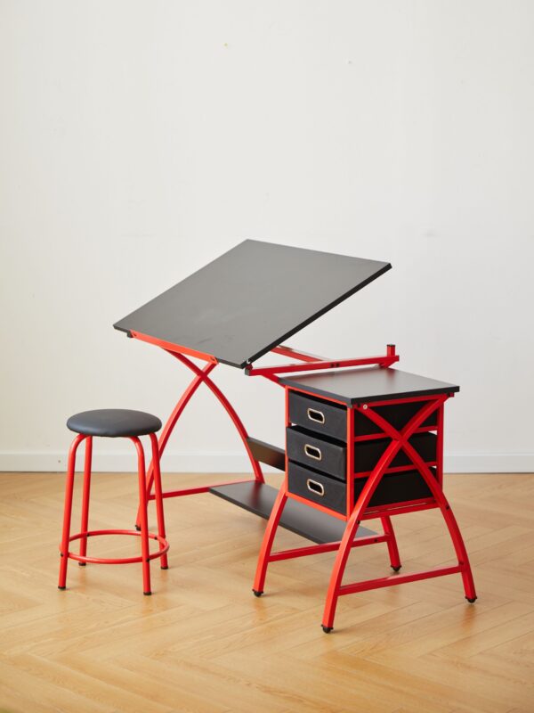 Drafting Table With Stool - Red