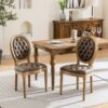 French Style Solid Wood Frame Antique Painting, Hand-Pulled Buckle Decoration Artificial Leather Dining Chair With Nailhead Trim, Wood Legs, Density Foam, Steel Spring Inner (Set of 2) - Brown - Image 14