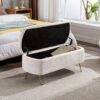 Storage Ottoman Bench For End Of Bed Gold Legs, Modern Ivory White Faux Fur Entryway Bench Upholstered Padded With Storage For Living Room Bedroom - Ivory - Image 7
