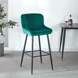 Counter Height Bar Stool, Velvet Upholstered For Pub, Restaurant, Kitchen Island (Set of 2) - Black / Green