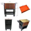 4 Drawers Multifunctional Tool Cart With Wheels And Wooden Top - Orange - Image 3