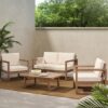 4 Pieces Acacia Wood Patio Furniture Set, Outdoor Furniture With Coffee Table, Patio Conversation Set Deep Seating With Soft Cushion, Porch Chairs For Backyard Porch Balcony - Brown Wash / Beige - Image 4