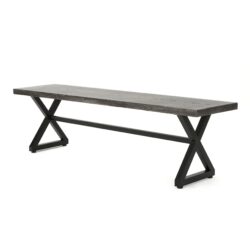 Modern Outdoor Aluminum Dining Bench With Steel Frame - Gray / Black