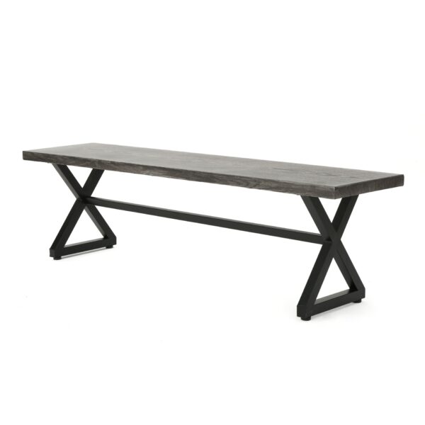 Modern Outdoor Aluminum Dining Bench With Steel Frame - Gray / Black