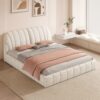 Queen Size Upholstered Platform Bed, Polyester - Beige - Image 10