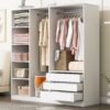 Doorless Storage Wardrobe For Dedroom With Shelves And 3 Drawers - White - Image 10