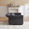 3 In 1 Loveseat Sofa Bed Chenille Fabric Pull Out Couch Sleeper Full Back Frame, Seat Frame, Armrests & 2 Pillows - Dark Gray - Image 16