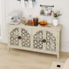 Hollowed Out Cabinet With 4 Doors, Suitable For Bedroom - Natural - Image 5