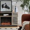 Modern Solid Wood Cabinet With Adjustable Shelves And Remote-Controlled Fireplace - Light Gray - Image 7