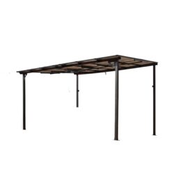 10 X 12 Ft Wall Mounted Outdoor Pergola Gazebo, Heavy Duty Metal Awning With Roof - Gray
