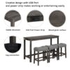 4 Piece Bar Table Set With Power Outlet, Bar Table Set With Chairs, Sofa Bar Table With Stools, Behind Couch Table With 3 Padded Stools, For Living Room, Dining Room - Dark Gray - Image 5