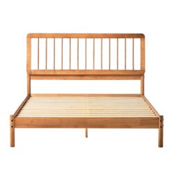 Mid-Century Modern Solid Wood Queen Spindle Bed - Caramel
