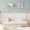 Wood Twin Size Tent Bed For Kids, Montessori Style Low - Floor Bed, House-Shape Tent Bed Frame For Boys Girls Teens, Without Slats - Natural - Image 3