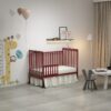 Crib 3 In 1 Convertible, Made Of Sustainable Pinewood, Non Toxic Finish, Comes With Locking Wheels, Wooden Nursery Furniture - Cherry - Image 5
