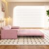 Queen Pull Out Sofa Bed, 3 In 1 Convertible Sleeper Sofa With Side Storage Multifunctional Velvet Loveseat Bed For Living Room - Pink - Image 11