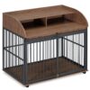 Heavy Duty Large Dog Crate Furniture For Large Medium Dog With Lockable Wheels, Wooden Dog Crate Dog Kennel, End Table Crate With Double Layer Storage - Brown - Image 12