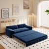 Queen Pull Out Sofa Bed, 3 In 1 Convertible Sleeper Sofa With Side Storage Multifunctional Velvet Loveseat Bed For Living Room - Blue - Image 6