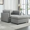 Wide Modern Oversized Armchair With Ottoman Stool, Single Sofa With Lumbar Support, Accent Chair, Reading Chair For Bedroom, Living Room - Light Gray - Image 5