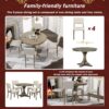 5 Piece Retro Round Dining Table Set With Curved Trestle Style Table Legs And 4 Upholstered Chairs For Dining Room - Taupe - Image 8