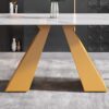 63" Modern Artificial Stone Straight Edge Golden Metal Leg Dining Table - White / Gold - Image 10