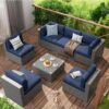 14 Pack Cushion Covers For 7 Piece Wicker Rattan Sectional Sofa (6 Seater), Outdoor Seat And Back Slipcovers With Zippers - Navy Blue - Image 2