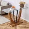 Modern Minimalist Rectangular Glass Table With Tempered Glass Top And Wood Grain Legs For Entrance And Living Room - Transparent - Image 2
