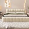 Queen Size Upholstered Platform Bed With Thick, Grounded Bed With Solid Frame - Beige - Image 11