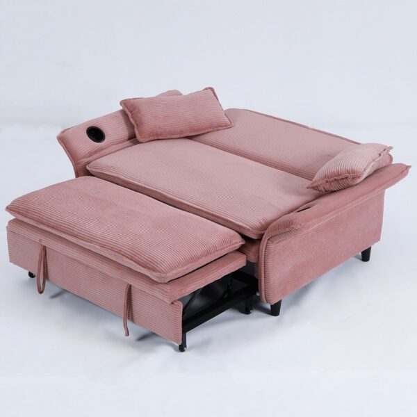 Contemporary Letter Striped Fabric Multi Functional Sofa Bed With Adjustable Armrests And Backrests - Pink