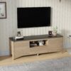 58" Modern TV Stand With LED Lights Entertainment Center TV Cabinet With Storage For Up To 80" For Gaming Living Room Bedroom - Natural Wood Wash - Image 2
