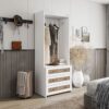 Wardrobe With 3 Drawers High Wardrobe Armoire With Rattan For Living Room Organizer - White - Image 4