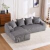 Compression Sofa: Combining Chaise Longue With 3 Seater, Corduroy Fabric, Full Sponge Compression Sofa, Combined Sofa With 4 Pillows For Living / Home Furniture / Apartment - Gray - Image 3