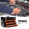 20'' Portable 3 Drawer Steel Toolbox, 4 Layers Of Tools With Metal Latches, With Top Storage Tray And Carrying Handle, Multi Function Tool Storage For Garage, Home, Or Workbench - Black / Orange - Image 6