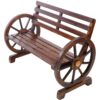 Rustic Country 2 Person Wooden Wagon Wheel Bench With Slatted Seat And Backrest - Brown - Image 15