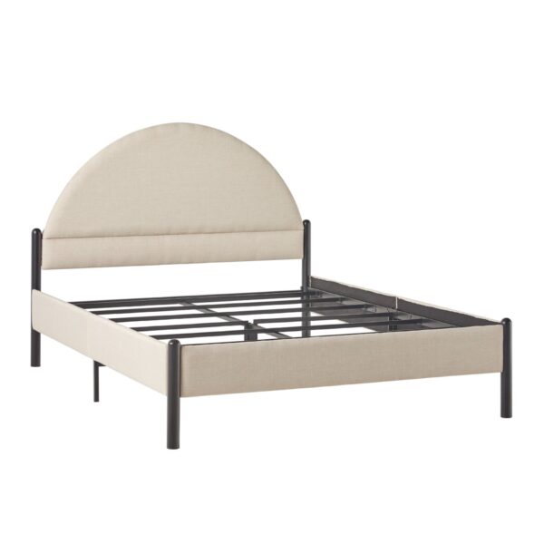 Queen Bed Frame Modern Upholstered Curved Headboard - Oatmeal