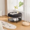 Upholstered Round Ottoman Coffee Table Foot Rest With Metal Legs And Wooden Open Storage Shelf - Charcoal - Image 2