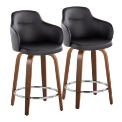 Boyne - Contemporary Fixed Height Counter Stool With Swivel With Round Footrest (Set of 2) - Walnut / Black