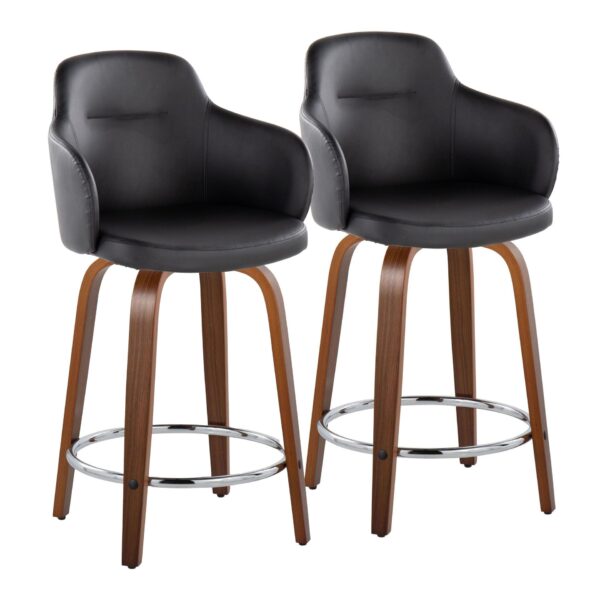 Boyne - Contemporary Fixed Height Counter Stool With Swivel With Round Footrest (Set of 2) - Walnut / Black