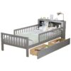 Twin Size Bed With Headboard Storage Rack, 2 Under Bed Drawers, 3 - Side Guardrails For Safety And Security - Gray - Image 18