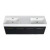 Modern Wall Mounted Bathroom Vanity With Double Resin Sink And Storage Rack - Black Chestnut - Image 15