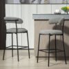 Counter Height Bar Stools Teddy Fabric Cover Kitchen Island Counter Bar Stool With Black Powder Coating Base And Footrest - Gray - Image 7