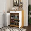Freestanding Wooden Shoe Cabinet Organizer With Adjustable Shelves And Drawer - Natural / White - Image 2