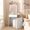 Small Vanity Desk With Mirror And Light, Dressing Table With Charging Station & Fold Up Panel For Small Space, Compact Makeup Vanity Set With Hidden Stool For Bedroom - White - Image 13