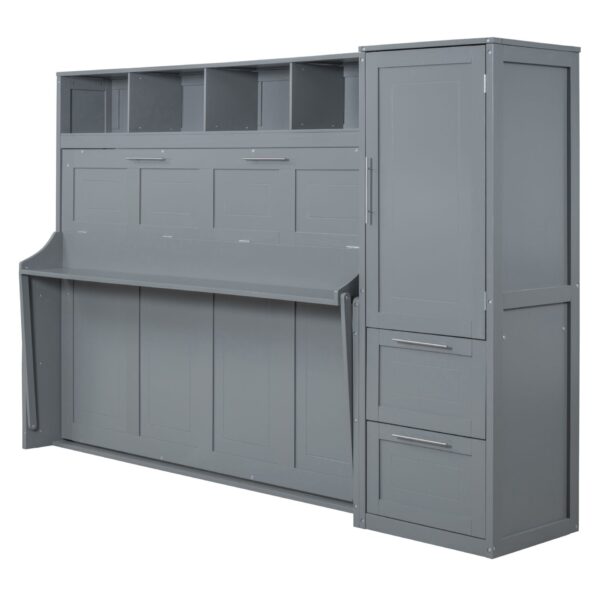 Queen Size Murphy Wall Bed With Closet And Drawers - Gray